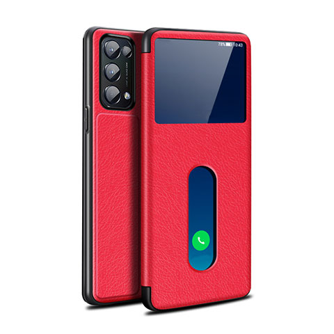 Funda de Cuero Cartera con Soporte Carcasa L02 para Oppo Find X3 Lite 5G Rojo