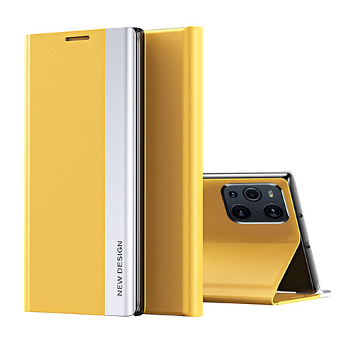 Funda de Cuero Cartera con Soporte Carcasa L02 para Oppo Find X3 Pro 5G Amarillo