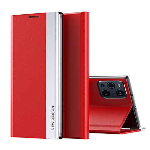 Funda de Cuero Cartera con Soporte Carcasa L02 para Oppo Find X3 Pro 5G Rojo