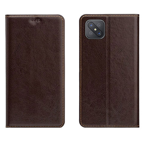 Funda de Cuero Cartera con Soporte Carcasa L02 para Oppo Reno4 Z 5G Marron