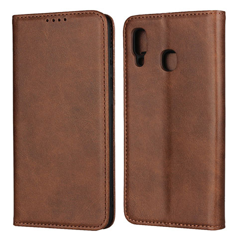 Funda de Cuero Cartera con Soporte Carcasa L02 para Samsung Galaxy A20 Marron