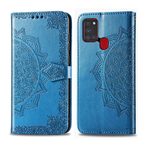 Funda de Cuero Cartera con Soporte Carcasa L02 para Samsung Galaxy A21s Azul