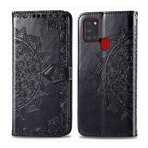 Funda de Cuero Cartera con Soporte Carcasa L02 para Samsung Galaxy A21s Negro