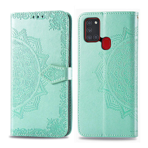 Funda de Cuero Cartera con Soporte Carcasa L02 para Samsung Galaxy A21s Verde