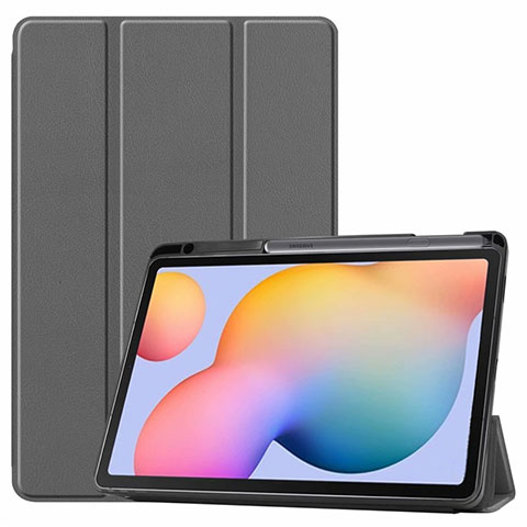 Funda de Cuero Cartera con Soporte Carcasa L02 para Samsung Galaxy Tab S6 Lite 4G 10.4 SM-P615 Gris