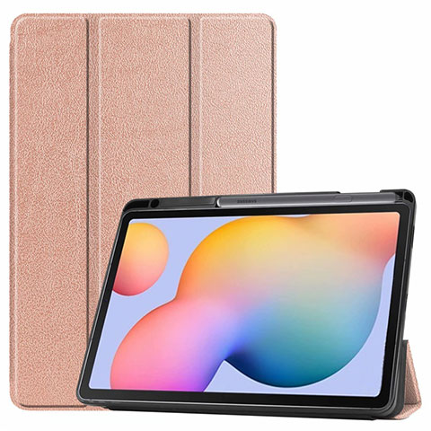 Funda de Cuero Cartera con Soporte Carcasa L02 para Samsung Galaxy Tab S6 Lite 4G 10.4 SM-P615 Oro Rosa