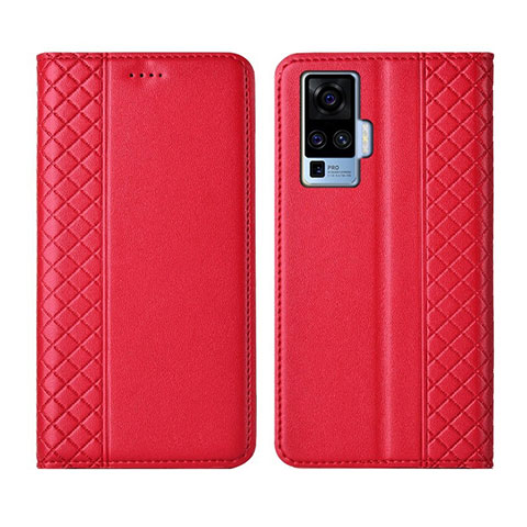 Funda de Cuero Cartera con Soporte Carcasa L02 para Vivo X51 5G Rojo