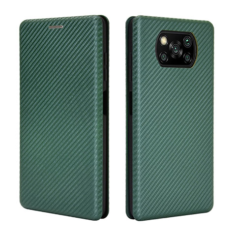 Funda de Cuero Cartera con Soporte Carcasa L02 para Xiaomi Poco X3 Verde