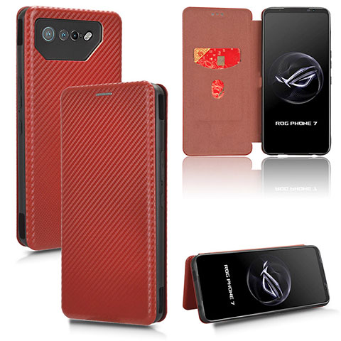 Funda de Cuero Cartera con Soporte Carcasa L02Z para Asus ROG Phone 7 Ultimate Marron