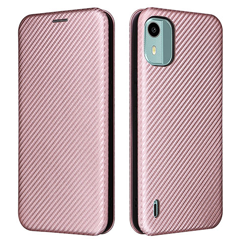 Funda de Cuero Cartera con Soporte Carcasa L02Z para Nokia C12 Oro Rosa