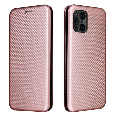 Funda de Cuero Cartera con Soporte Carcasa L02Z para Oppo Find X3 5G Oro Rosa