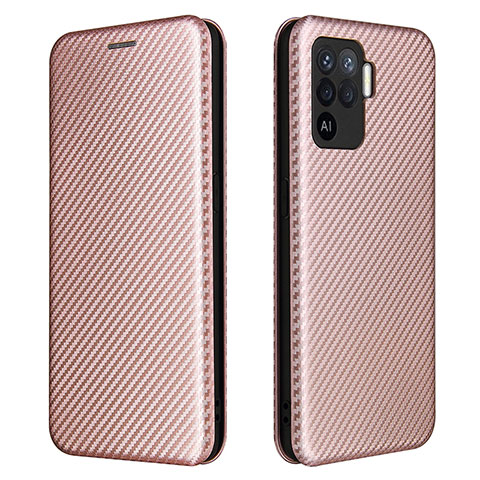 Funda de Cuero Cartera con Soporte Carcasa L02Z para Oppo Reno5 F Oro Rosa