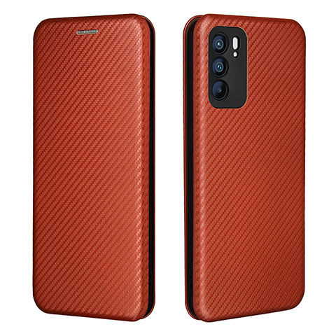 Funda de Cuero Cartera con Soporte Carcasa L02Z para Oppo Reno6 5G Marron