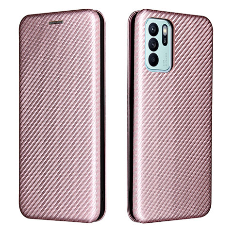 Funda de Cuero Cartera con Soporte Carcasa L02Z para Oppo Reno6 Z 5G Oro Rosa