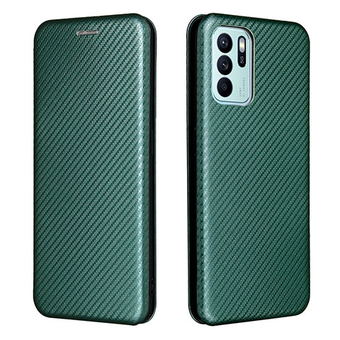 Funda de Cuero Cartera con Soporte Carcasa L02Z para Oppo Reno6 Z 5G Verde