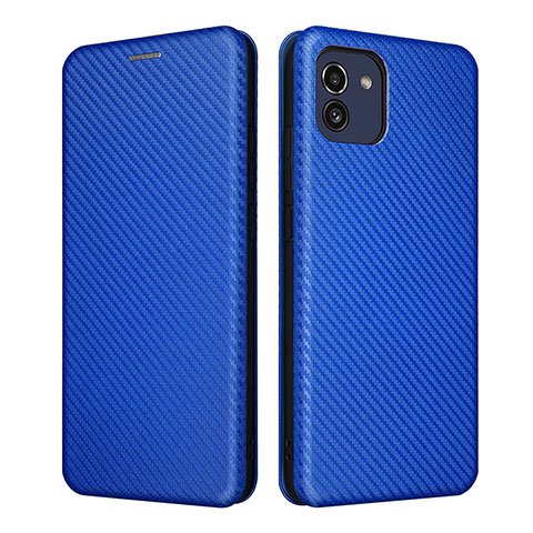 Funda de Cuero Cartera con Soporte Carcasa L02Z para Samsung Galaxy A03 Azul