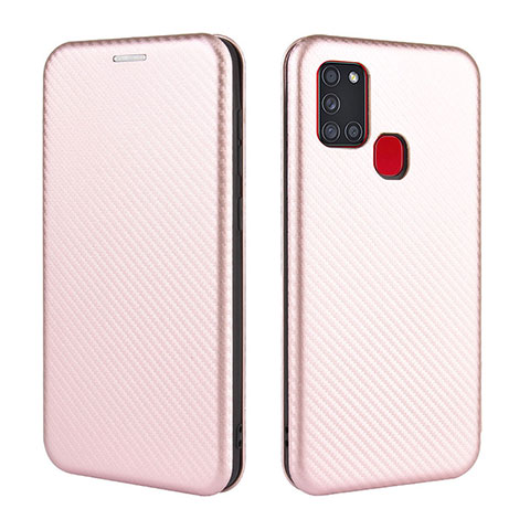 Funda de Cuero Cartera con Soporte Carcasa L02Z para Samsung Galaxy A21s Oro Rosa