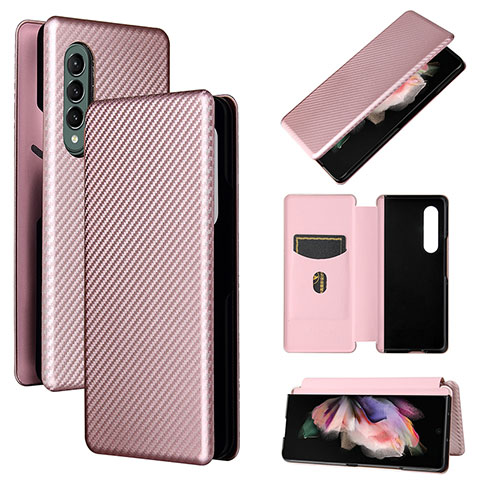 Funda de Cuero Cartera con Soporte Carcasa L02Z para Samsung Galaxy Z Fold4 5G Oro Rosa