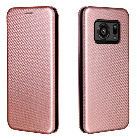 Funda de Cuero Cartera con Soporte Carcasa L02Z para Sharp Aquos R6 Oro Rosa