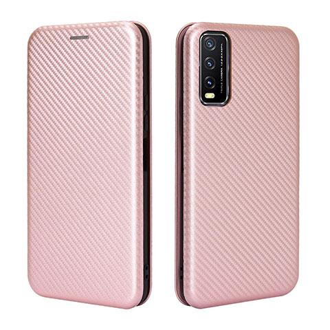 Funda de Cuero Cartera con Soporte Carcasa L02Z para Vivo Y12s Oro Rosa