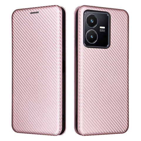 Funda de Cuero Cartera con Soporte Carcasa L02Z para Vivo Y22s Oro Rosa