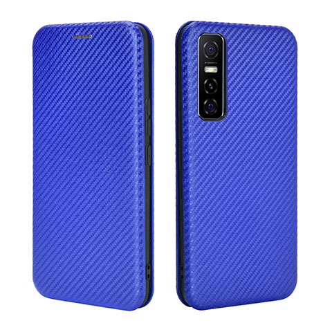 Funda de Cuero Cartera con Soporte Carcasa L02Z para Vivo Y73s 5G Azul