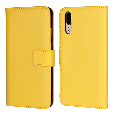 Funda de Cuero Cartera con Soporte Carcasa L03 para Huawei P20 Amarillo