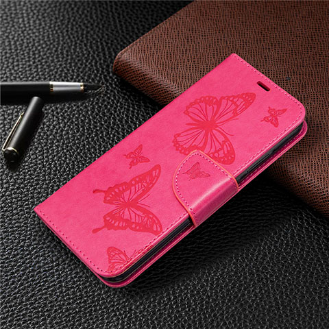 Funda de Cuero Cartera con Soporte Carcasa L03 para Huawei Y7p Rosa Roja