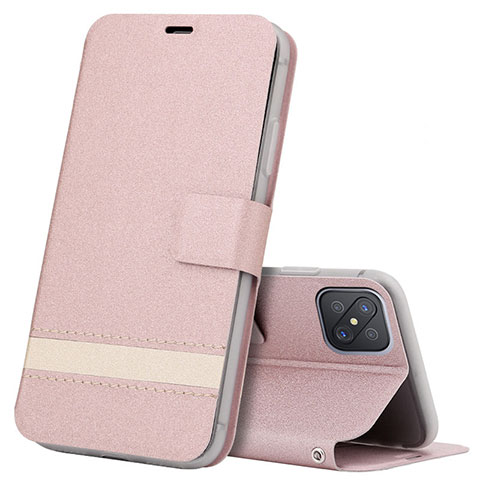 Funda de Cuero Cartera con Soporte Carcasa L03 para Oppo A92s 5G Oro Rosa