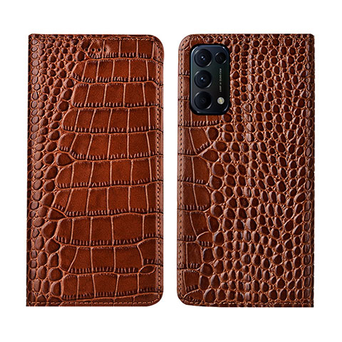 Funda de Cuero Cartera con Soporte Carcasa L03 para Oppo Reno5 5G Marron Claro