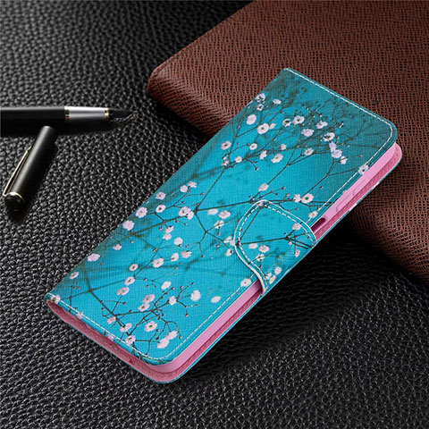 Funda de Cuero Cartera con Soporte Carcasa L03 para Samsung Galaxy A12 5G Azul Cielo