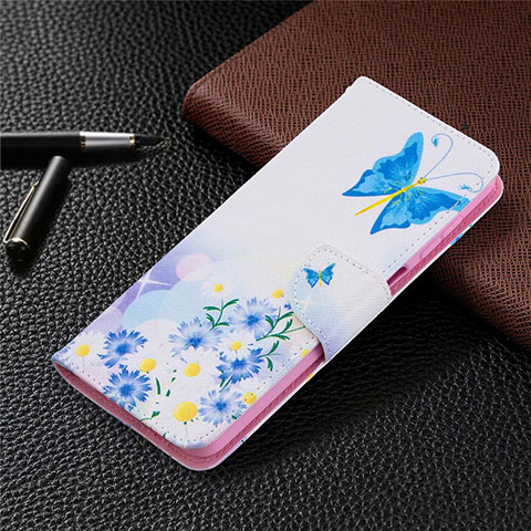 Funda de Cuero Cartera con Soporte Carcasa L03 para Samsung Galaxy A12 Azul Claro