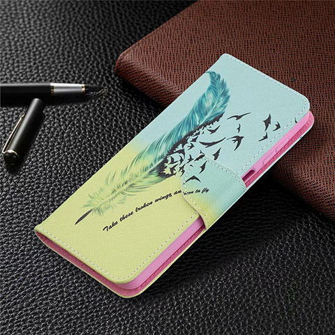 Funda de Cuero Cartera con Soporte Carcasa L03 para Samsung Galaxy F12 Cian