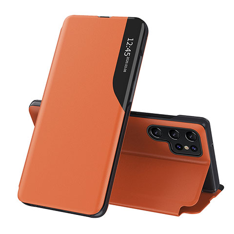 Funda de Cuero Cartera con Soporte Carcasa L03 para Samsung Galaxy S22 Ultra 5G Naranja