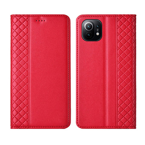 Funda de Cuero Cartera con Soporte Carcasa L03 para Xiaomi Mi 11 Lite 5G NE Rojo