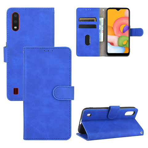 Funda de Cuero Cartera con Soporte Carcasa L03Z para Samsung Galaxy A01 SM-A015 Azul