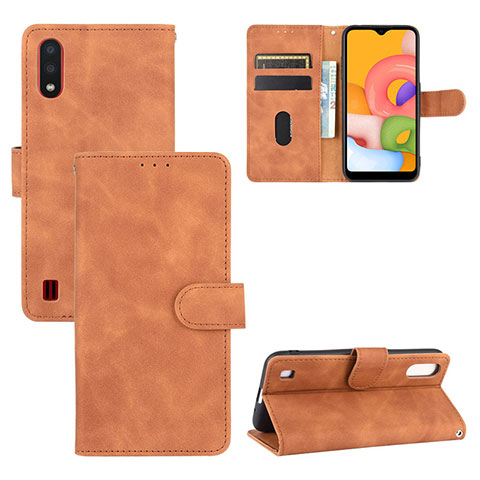 Funda de Cuero Cartera con Soporte Carcasa L03Z para Samsung Galaxy A01 SM-A015 Marron