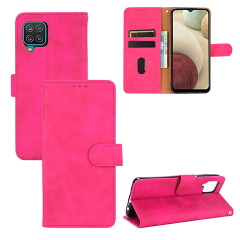 Funda de Cuero Cartera con Soporte Carcasa L03Z para Samsung Galaxy A12 Nacho Rosa Roja