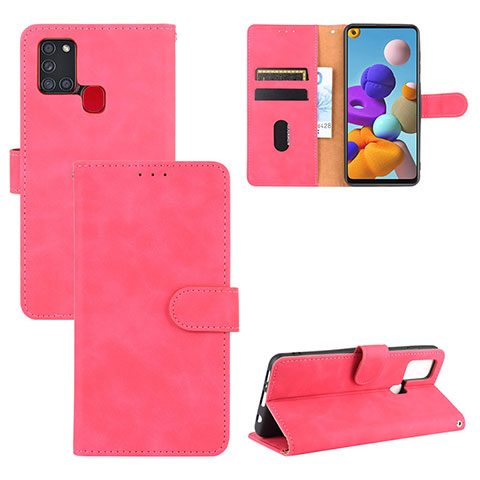 Funda de Cuero Cartera con Soporte Carcasa L03Z para Samsung Galaxy A21s Rosa Roja