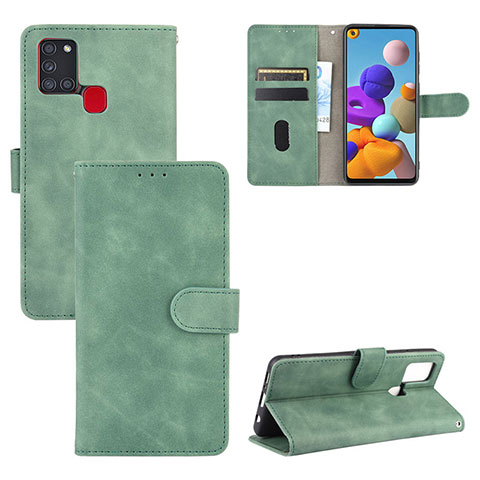 Funda de Cuero Cartera con Soporte Carcasa L03Z para Samsung Galaxy A21s Verde