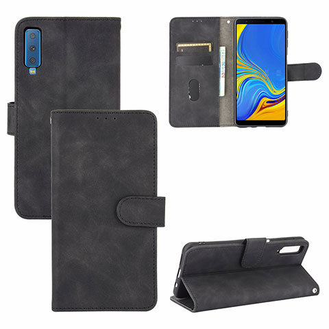 Funda de Cuero Cartera con Soporte Carcasa L03Z para Samsung Galaxy A7 (2018) A750 Negro