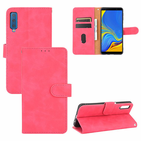 Funda de Cuero Cartera con Soporte Carcasa L03Z para Samsung Galaxy A7 (2018) A750 Rosa Roja