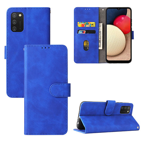 Funda de Cuero Cartera con Soporte Carcasa L03Z para Samsung Galaxy F02S SM-E025F Azul