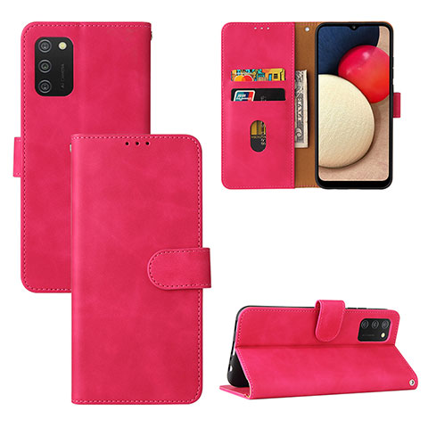 Funda de Cuero Cartera con Soporte Carcasa L03Z para Samsung Galaxy F02S SM-E025F Rosa Roja