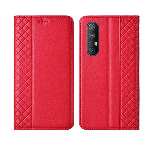 Funda de Cuero Cartera con Soporte Carcasa L04 para Oppo Reno3 Pro Rojo