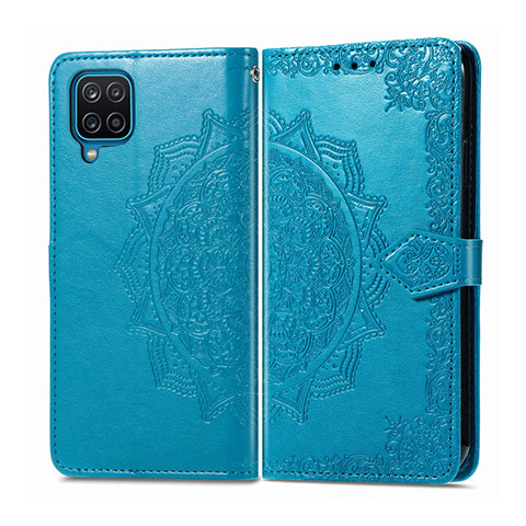 Funda de Cuero Cartera con Soporte Carcasa L04 para Samsung Galaxy A12 Nacho Azul Cielo