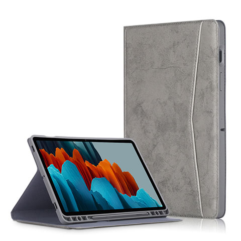 Funda de Cuero Cartera con Soporte Carcasa L04 para Samsung Galaxy Tab S7 Plus 5G 12.4 SM-T976 Gris