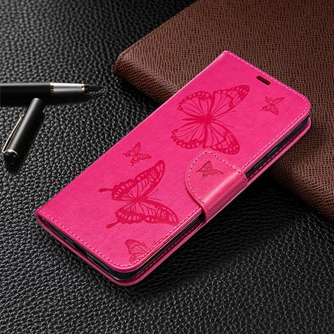 Funda de Cuero Cartera con Soporte Carcasa L04 para Xiaomi Redmi 9C NFC Rosa Roja