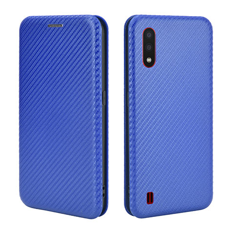 Funda de Cuero Cartera con Soporte Carcasa L04Z para Samsung Galaxy A01 SM-A015 Azul