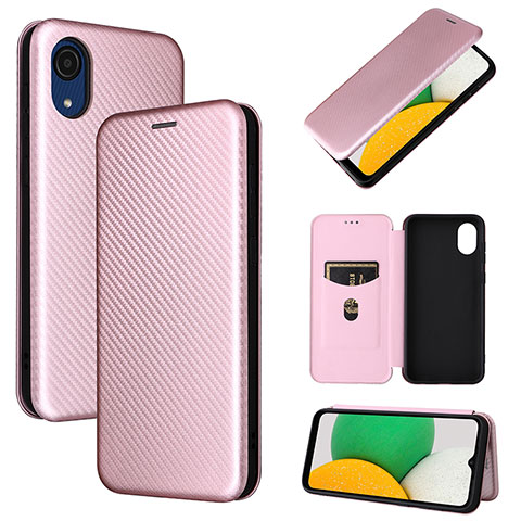 Funda de Cuero Cartera con Soporte Carcasa L04Z para Samsung Galaxy A03 Core Oro Rosa